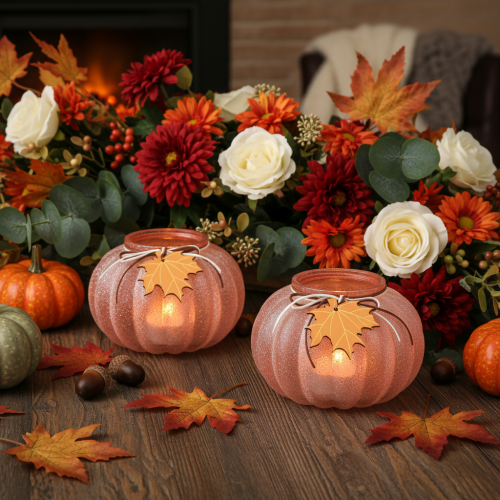 Lantern glass pumpkin tealight frosted Ø16cm H11cm 2pcs | Floristik24.co.uk