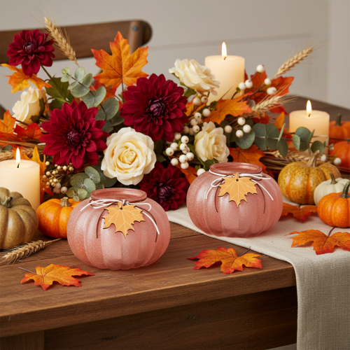 Lantern glass pumpkin tealight frosted Ø16cm H11cm 2pcs | Floristik24.co.uk