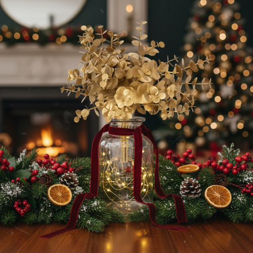 Artificial Eucalyptus Gold Decorative Spray for Table Decoration 24cm | Floristik24.co.uk