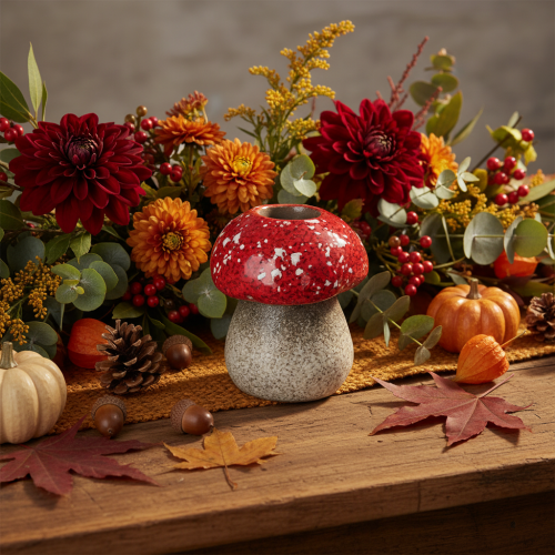 Product Ceramic Red Mushroom Taper Candle Holder 9cm