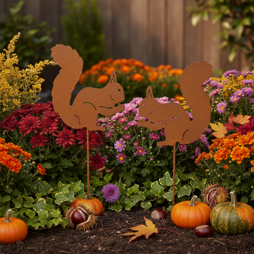 Product Rustic Metal Squirrel Garden Stake Set – 52cm, 2 Pieces