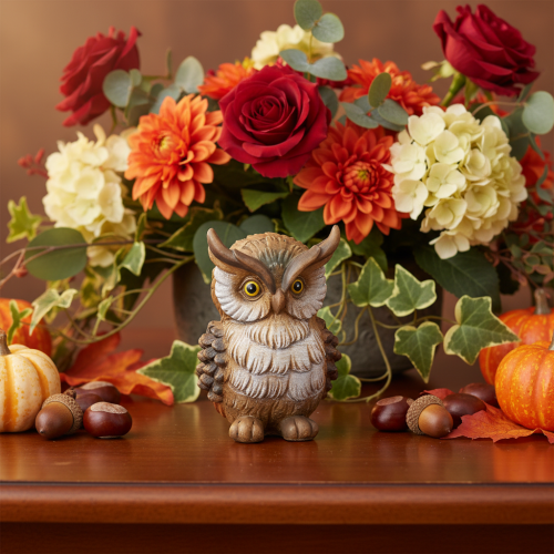 Sitting Owl Figurine in Brown and White - 11cm Decorative Ornament | Floristik24.co.uk