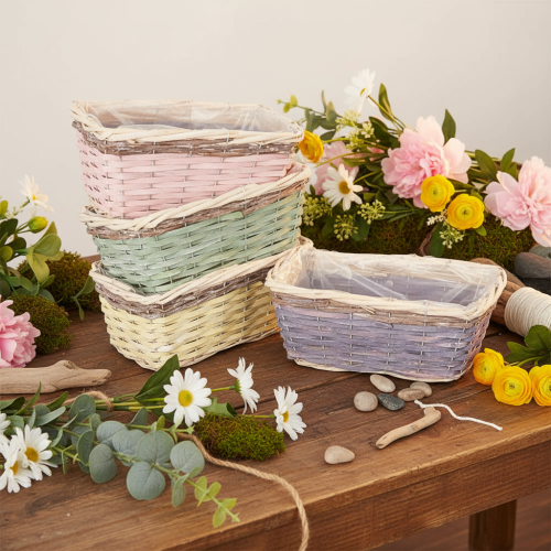 Rectangular Wooden Plant Baskets with Plastic Lining 25cm Set of 4 | Floristik24.co.uk