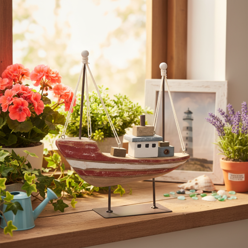 Decorative Wooden Boat Model for Windowsill 20cm | Floristik24.co.uk