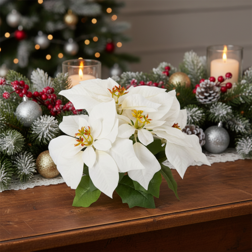 Artificial White Poinsettia Flower Stem 40cm | Floristik24.co.uk