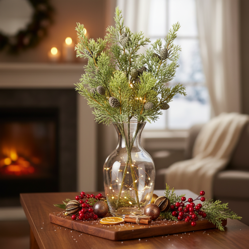 Artificial Conifer Branch with Pine Cones for Decorations 39cm Set of 4 | Floristik24.co.uk