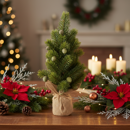 Artificial Mini Christmas Tree in Burlap Sack – Table Decoration, 38cm | Floristik24.co.uk