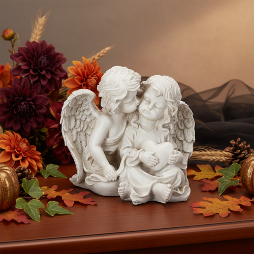 Angel Sculpture – Child Angel Pair with Heart, 24cm | Floristik24.co.uk