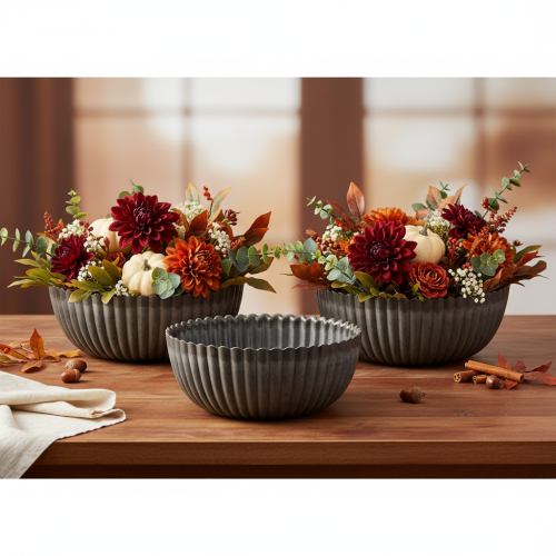 Set of 2 Anthracite Round Decorative Bowls with Ribbed Design – 15cm | Floristik24.co.uk