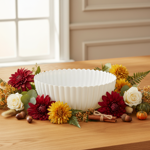 Large Ribbed Decorative Bowl in Light Grey – 25cm | Floristik24.co.uk