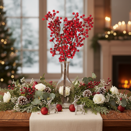Artificial Holly Branch with Red Berries for Vase Decoration 47cm Set of 3 | Floristik24.co.uk