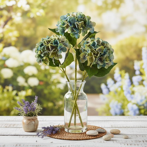 Artificial Hydrangea Stem Blue and Green 53cm | Floristik24.co.uk