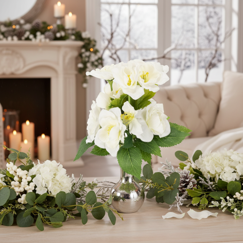 Artificial White Christmas Rose Bundle for Festive Home Decoration | Floristik24.co.uk