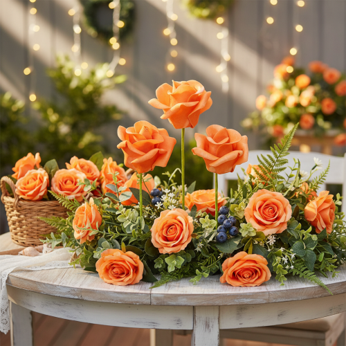 Product Artificial Orange Rose 5cm Bloom with Stem – Set of 100