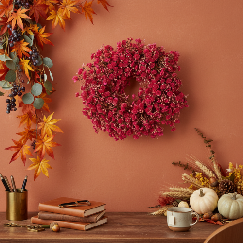 Product Artificial Gypsophila Wreath Pink Red 30cm