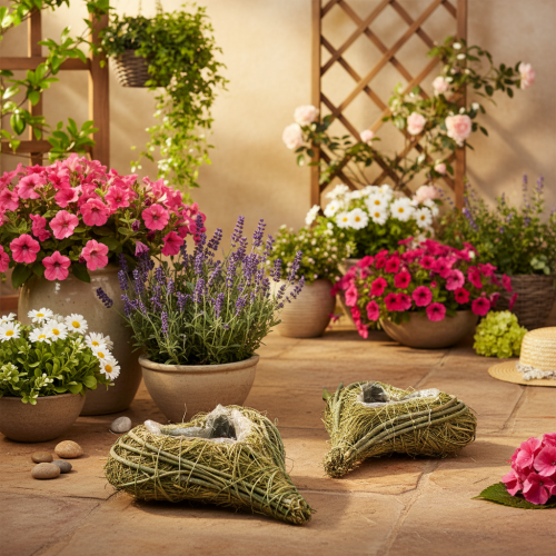 Natural Wicker Heart Planters with Liner, 22cm, Set of 2 | Floristik24.co.uk