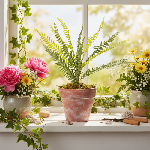Artificial Fern Branch 45cm Green Decorative Indoor Plant | Floristik24.co.uk