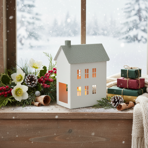 Metal Decorative House with Windows and Chimney 22cm White | Floristik24.co.uk
