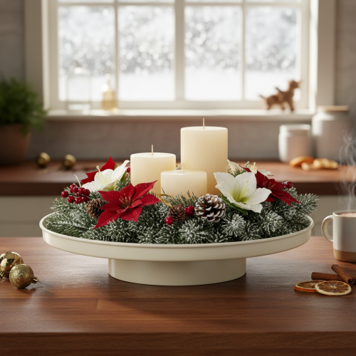 Beige Metal Tray 30 cm for Decorative Arrangements | Floristik24.co.uk