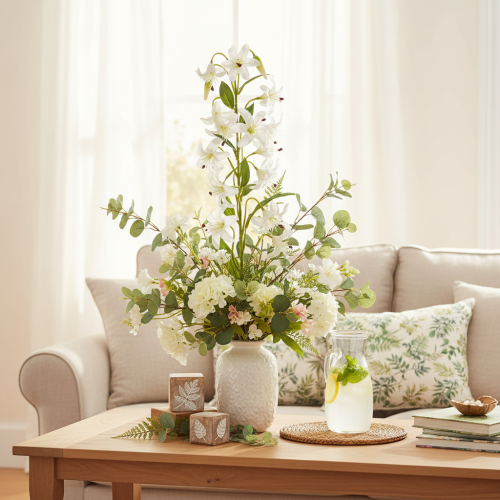 Artificial White Lily Branch Decorative Stem 80cm | Floristik24.co.uk