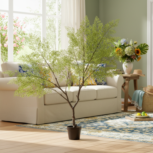 Artificial Tree with Delicate Leaves, 120 cm, Green and Brown | Floristik24.co.uk