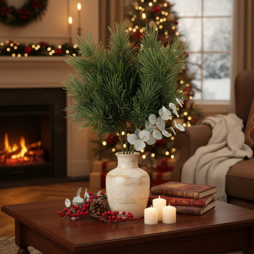 Artificial Pine Branch 40cm Green Set of 4 for Indoor Winter Decorations | Floristik24.co.uk