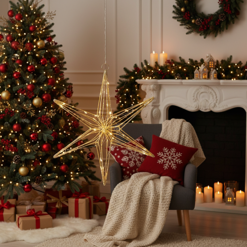 Deko LED Star Hanging Decoration Wire Frame with 40 Warm White LEDs - 42 cm | Floristik24.co.uk
