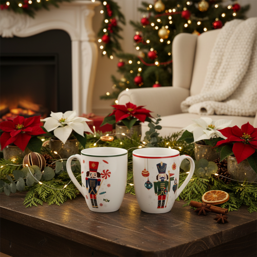 Christmas Ceramic Mug Set with Nutcracker and Candy Cane Design, 10cm, Set of 2 | Floristik24.co.uk