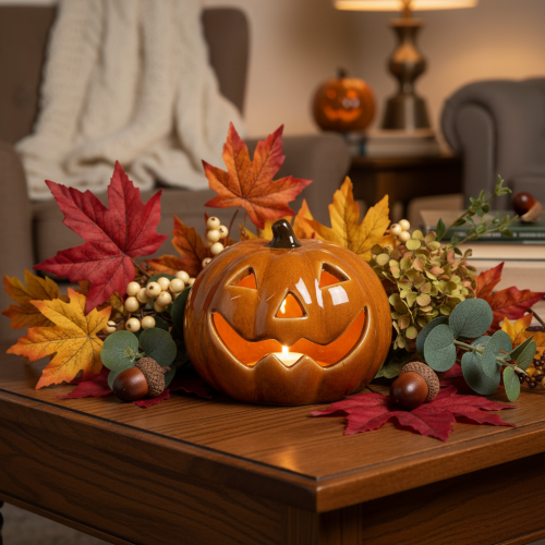 Ceramic Pumpkin LED Decoration 10cm Orange | Floristik24.co.uk