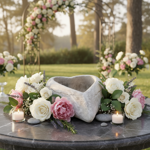 Heart-Shaped Grey Stone Bowl, Decorative Plant Bowl, 19cm | Floristik24.co.uk