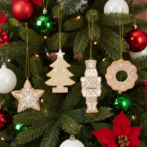 Set of 4 Gingerbread-Style Christmas Ornaments with Frosting Design – Nutcracker, Star, Tree & Wreath – 6cm | Floristik24.co.uk