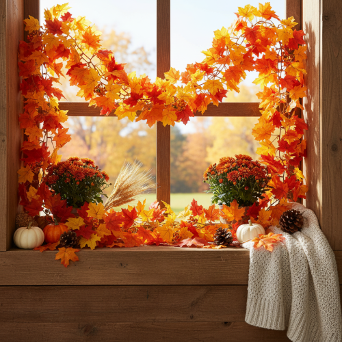 Product Artificial Maple Leaf Garland 170cm Autumn Decoration for Indoor Use