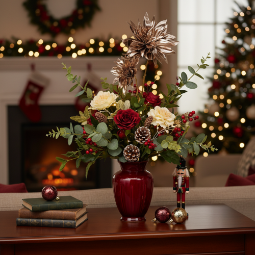 Product Artificial Dahlia Long-Stemmed with Two Blooms, 75cm, Metallic Champagne