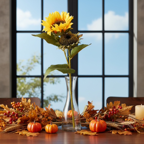 Product Artificial Sunflower Stems with Realistic Leaves and Blooms, 58cm, Set of 3