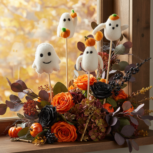 Product Ghost Figures on Wooden Sticks Halloween Decoration 54cm Set of 8