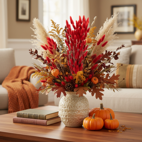Product Red Dried Lagurus Bouquet 70cm 100g for Indoor Decoration