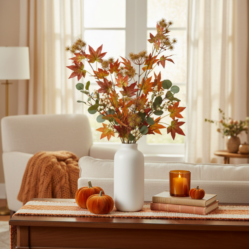 Product Artificial Amber Tree Branch with Autumn Leaves and Seed Pods – 132cm