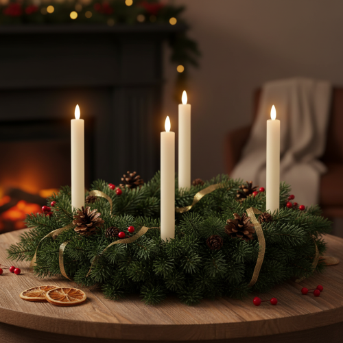 LED Pillar Candles with Timer Grooved Candles Cream 24.5cm 4pcs | Floristik24.co.uk