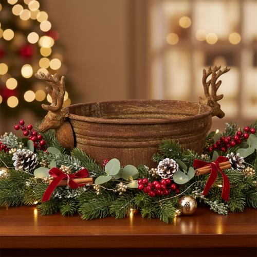Decorative bowl, reindeer head, oval, rust-colored, rustic, 41cm | Floristik24.co.uk