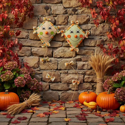 Autumn Paper Kites with Smiling Faces and Hanging Loop 40cm 2 Pieces | Floristik24.co.uk