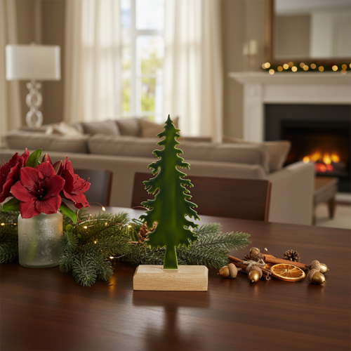 Metal Christmas Tree with Wooden Base, 26cm, Green | Floristik24.co.uk