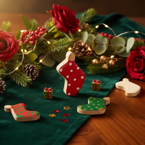 Product Red Polka Dot Wooden Christmas Stocking Decorations 6cm – Set of 8
