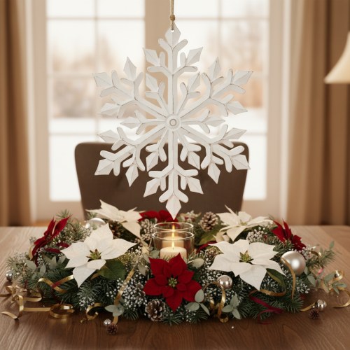 Product Large Wooden Snowflake Hanging Decoration 30cm White