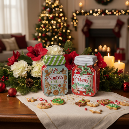 Set of 2 Christmas Tin Cookie Jars, 15 cm, Santa's Cookies and Merry Christmas Design | Floristik24.co.uk