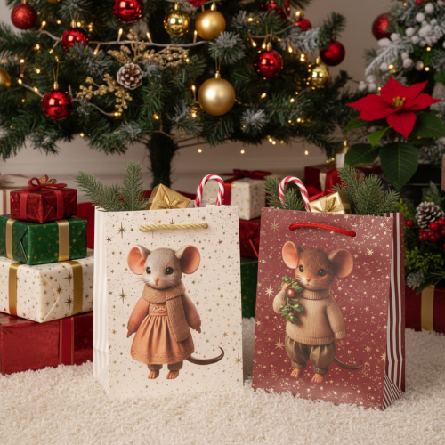 Christmas gift bag with mouse motif, 16cm, 2 pieces | Floristik24.co.uk