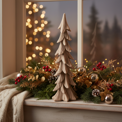 Product Decorative Flocked Tree 44cm Brown Plastic Christmas Tabletop Decoration