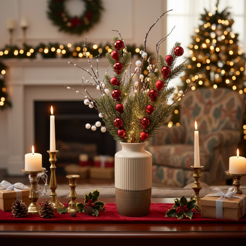 Kunststoff Pine Branch with Red Christmas Ornaments 48cm, Set of 2 | Floristik24.co.uk