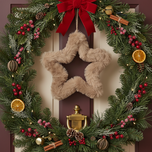 Hanging Faux Fur Star Decoration 21cm Light Brown | Floristik24.co.uk