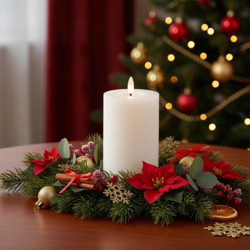 Product LED Flickering Pillar Candle with Timer Ø7cm 16cm White Wax