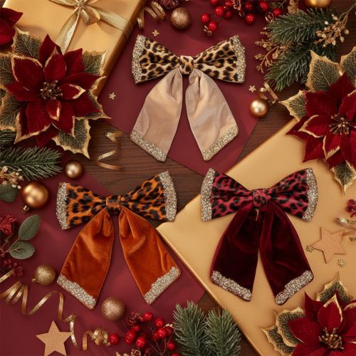 Product Decorative Animal Print Leopard Pattern Bows with Clips, 20cm, Set of 3
